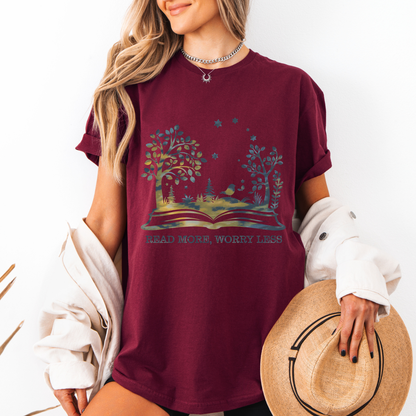 📚 Read More, Worry Less Tee 🌿✨