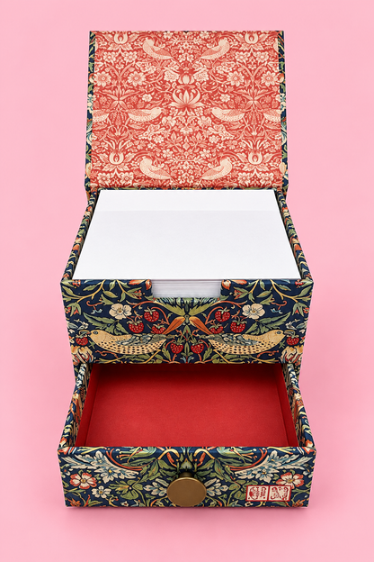 🍓 William Morris Strawberry Thief Memo Box with Drawer 🍓