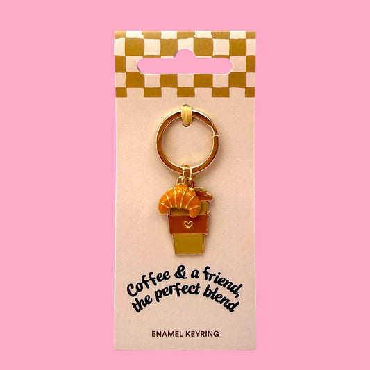 🥐✨ Coffee & Croissant Enamel Keyring ☕