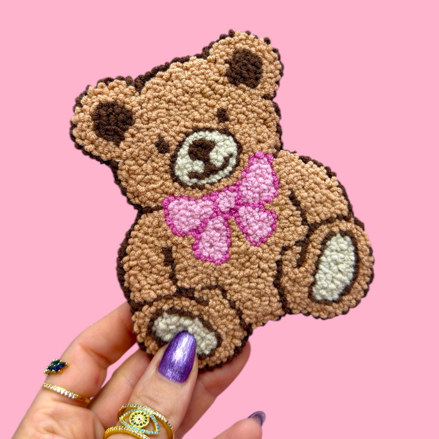 Sweet Bow Teddy Punch Needle Coaster 🧸🎀✨