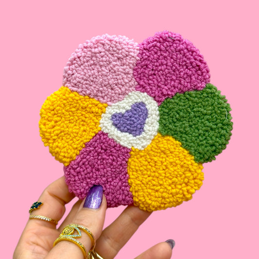 Pastel Petal Punch Needle Coaster 🌸
