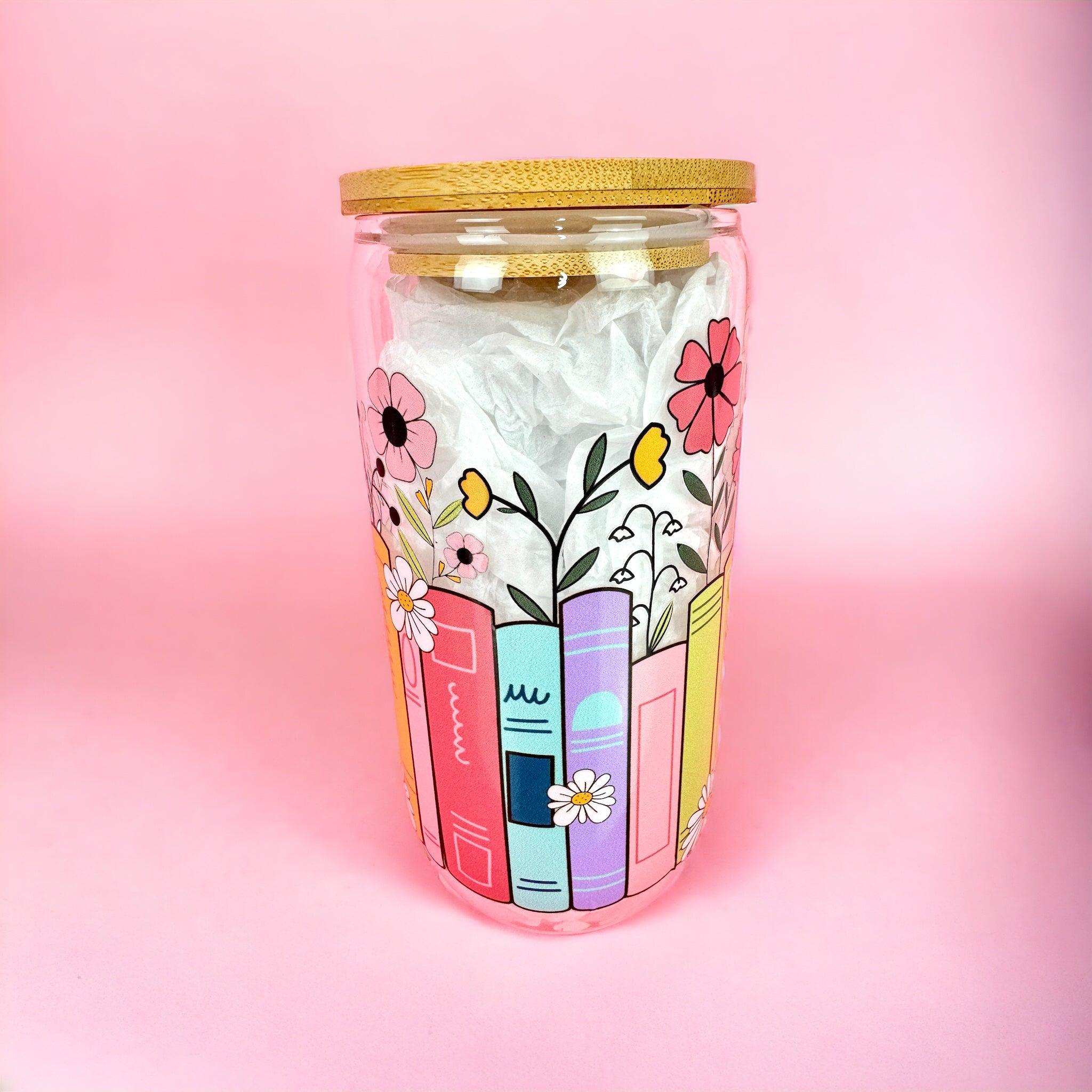 Book Flowers 16oz (455ml) Iced Coffee Glass Cup