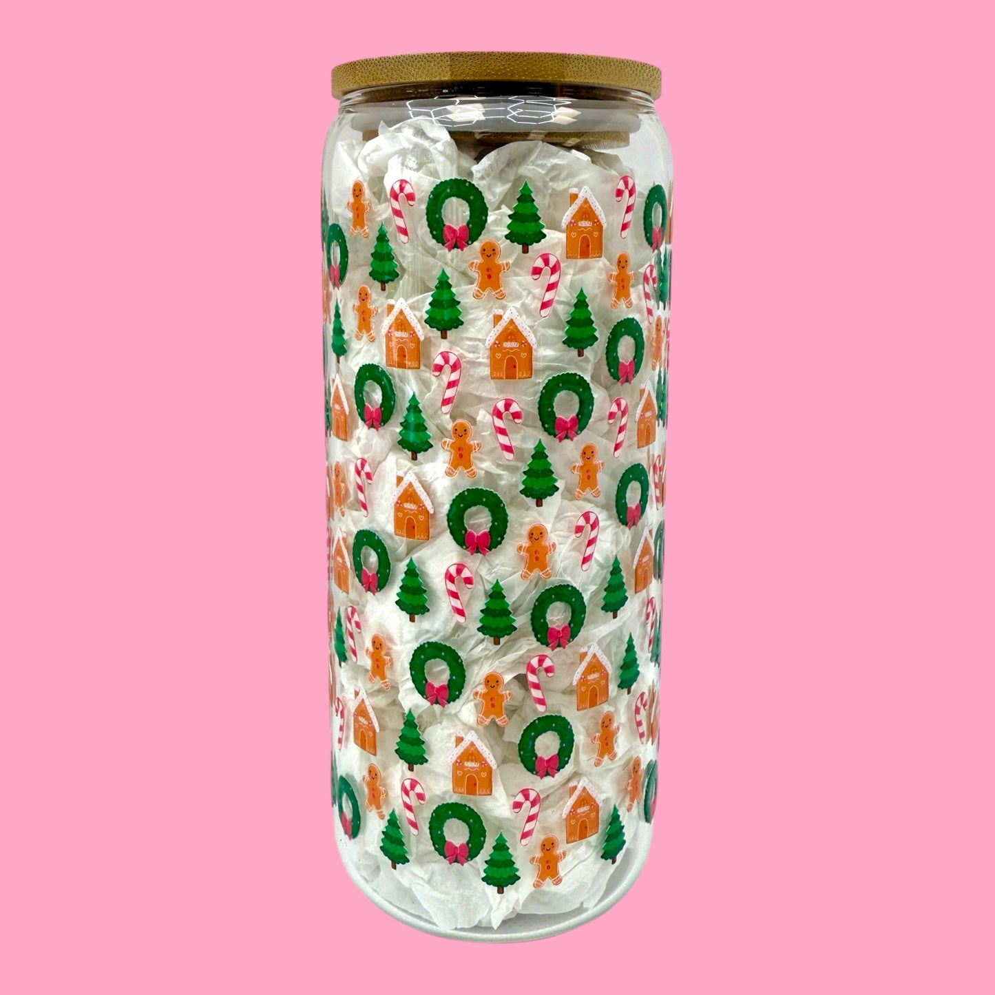 🍪 Gingerbread Christmas 20oz Glass Cup 🎄✨