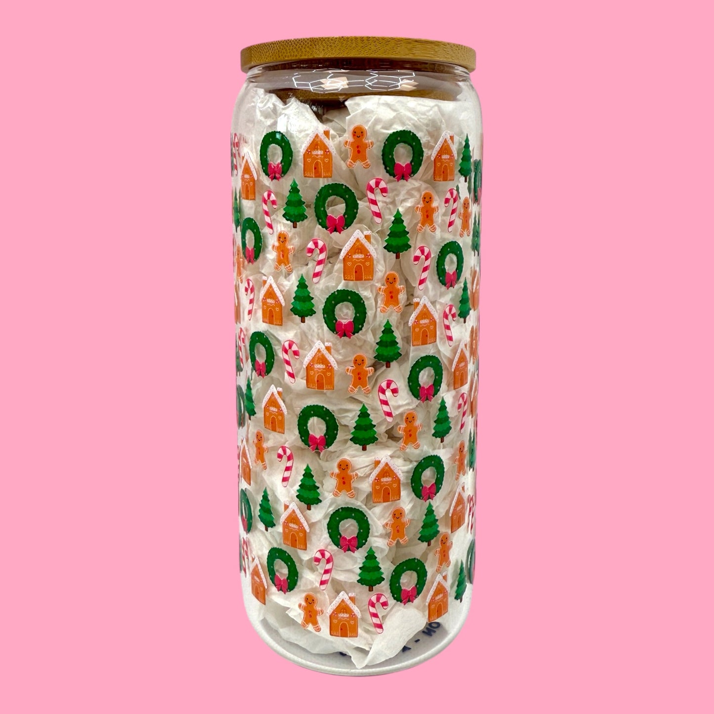 🍪 Gingerbread Christmas 20oz Glass Cup 🎄✨