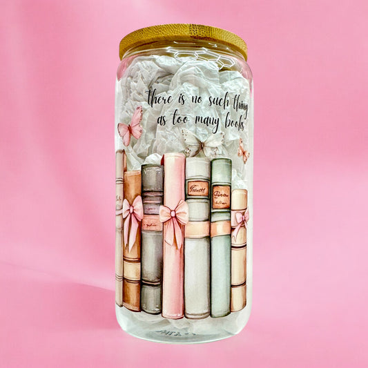 📚✨Literary Charm 16oz Glass Cup with Bamboo Lid