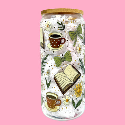 📚Cozy Bookish Bow 20oz Glass Cup