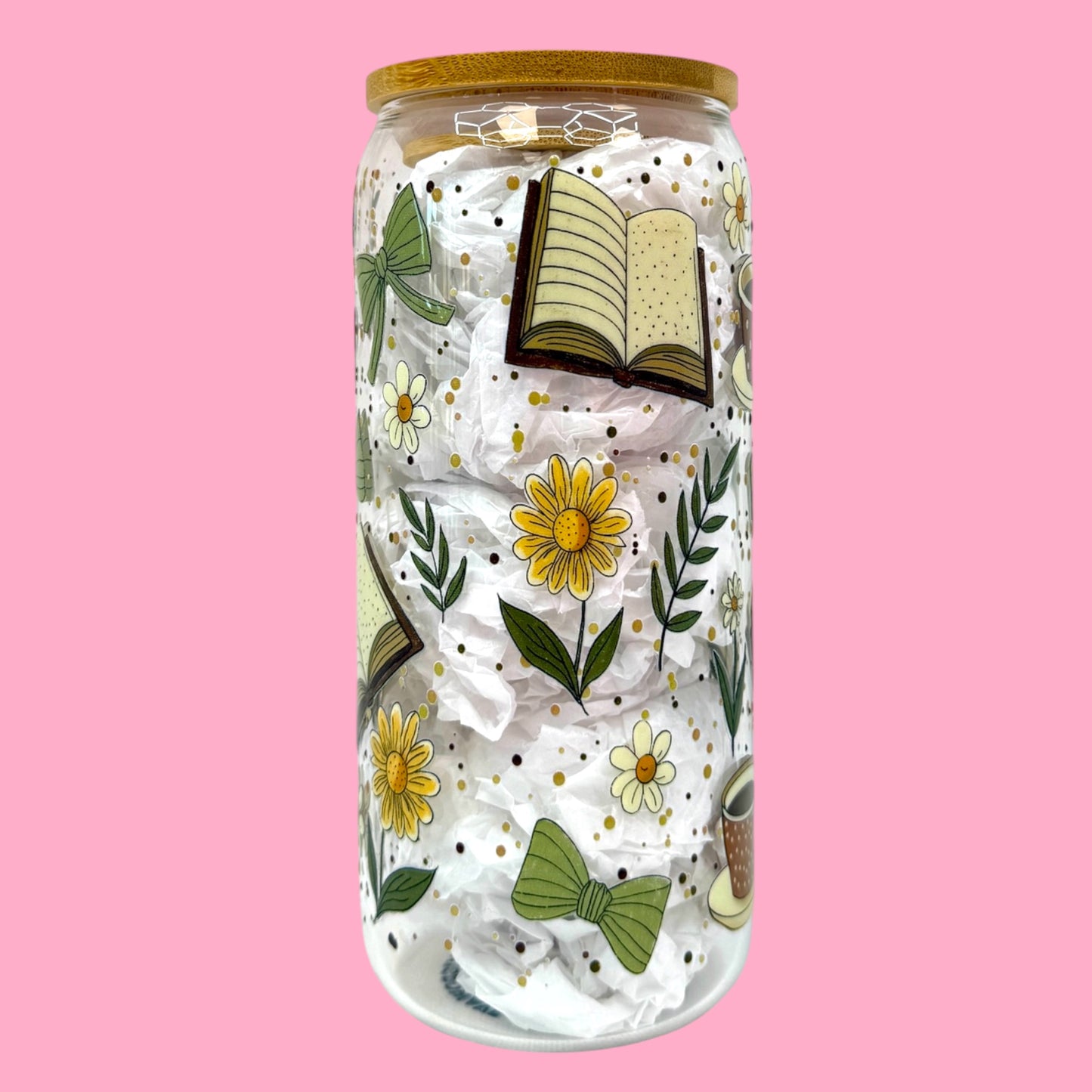 📚Cozy Bookish Bow 20oz Glass Cup