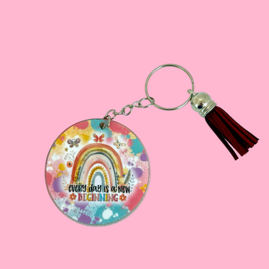 🌈 “New Beginning” Acrylic Keyring – Rainbow Edition 💖