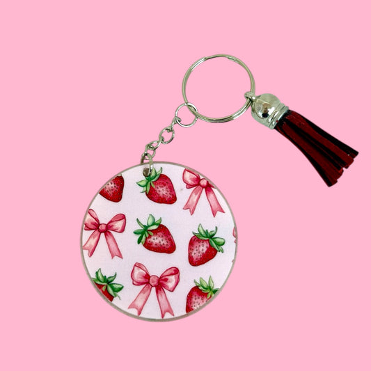 🍓 Strawberry & Bows Acrylic Keyring 🎀