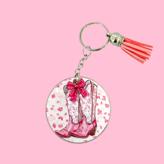 🌸 Cowgirl Chic Keyring – Pink Boots Edition 💖
