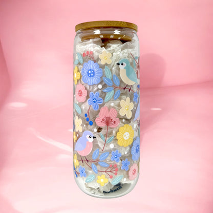 🌼 Chirp & Bloom 20oz Glass Cup 🐤✨