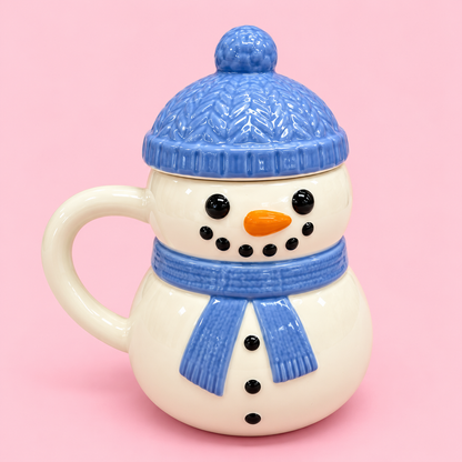 ⛄💙 Snowman Ceramic Mug with Lid 16oz ❄️