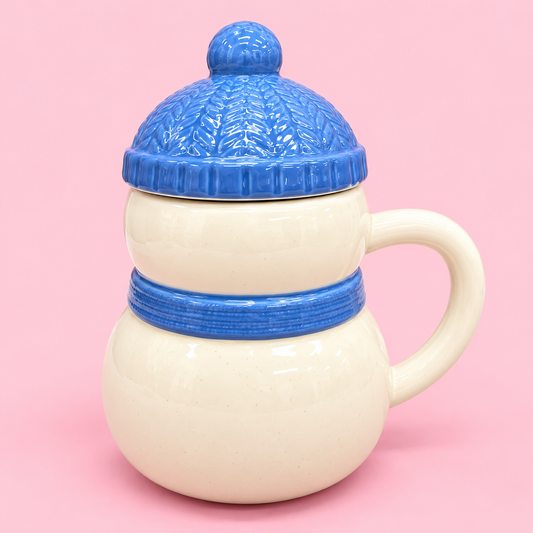 ⛄💙 Snowman Ceramic Mug with Lid 16oz ❄️