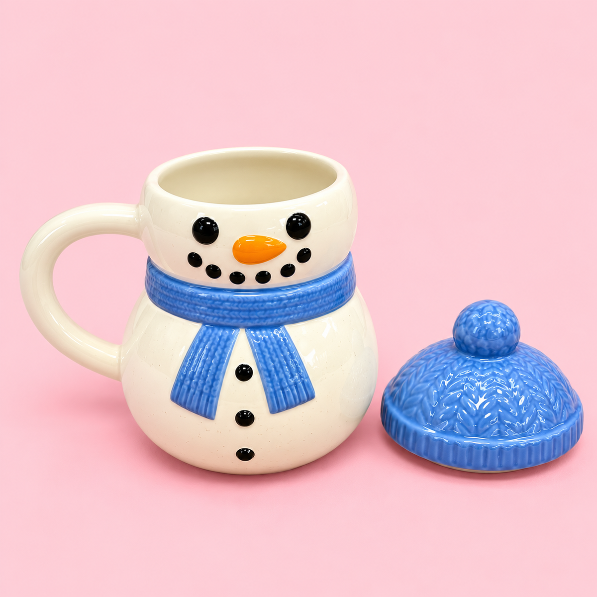 ⛄💙 Snowman Ceramic Mug with Lid 16oz ❄️