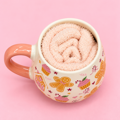🎀 Pink Gingerbread Christmas Mug & Cosy Socks Set 17oz🎄