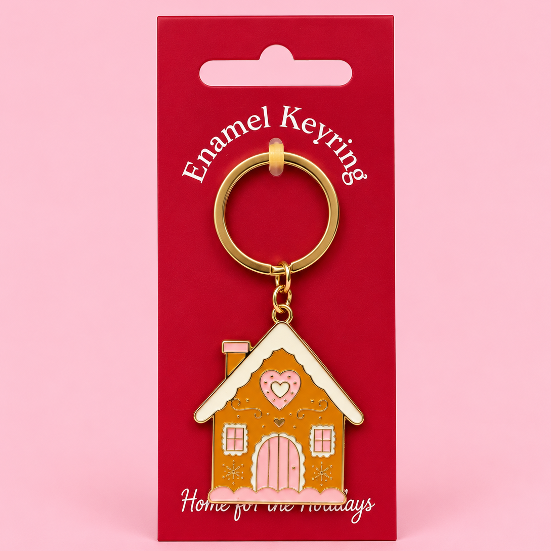 🏠Gingerbread House Enamel Keyring✨🎄