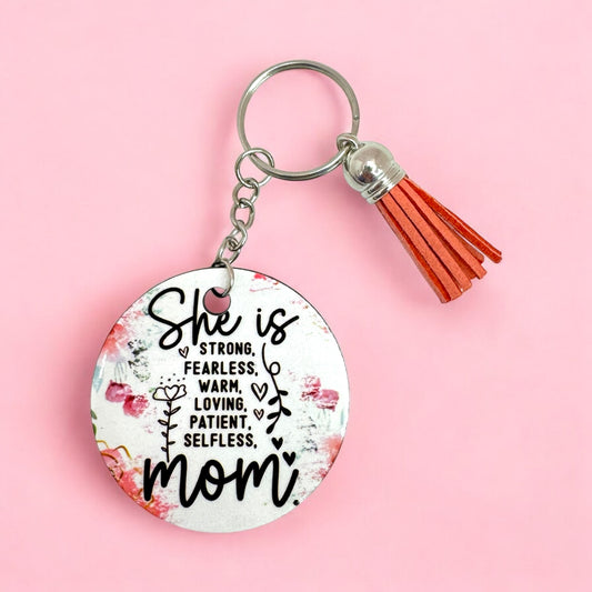 ✨She is Mom – Inspirational Keyring with Tassel💖
