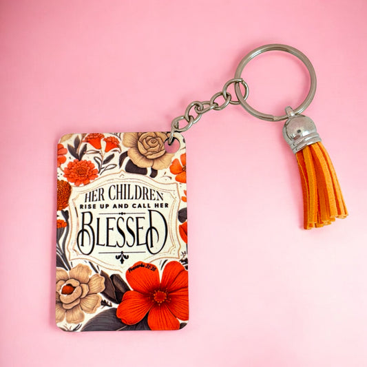 🌸 “Her Children Call Her Blessed” Floral Keyring 🌸