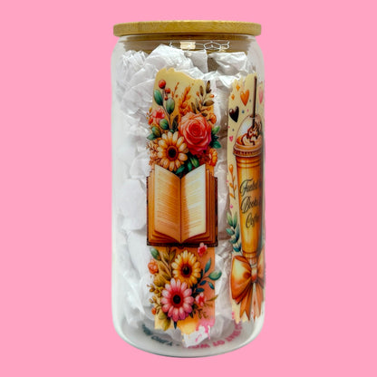 ☕️📚 Coffee & Books Glass Cup, 16oz