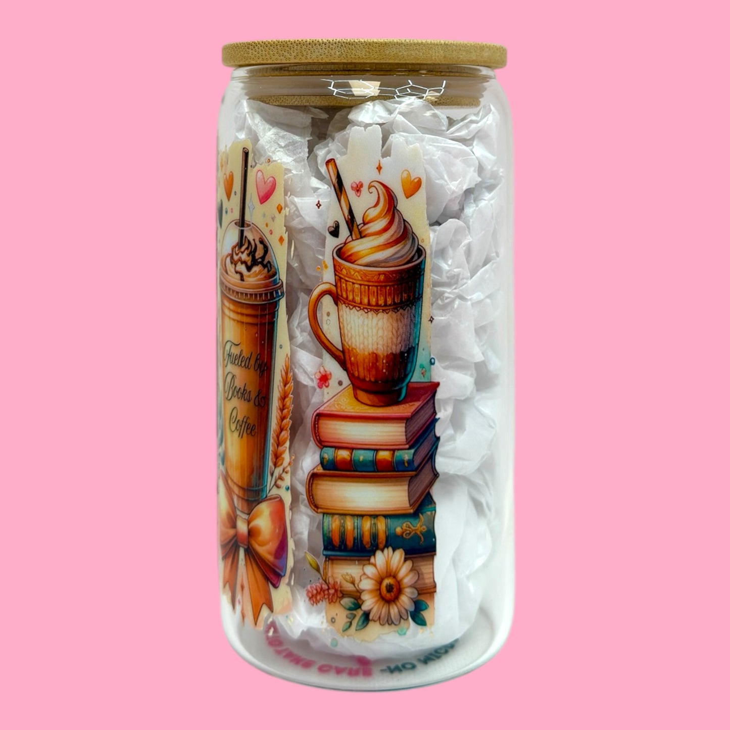 ☕️📚 Coffee & Books Glass Cup, 16oz