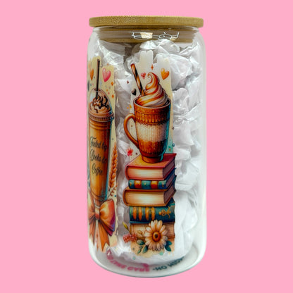 ☕️📚 Coffee & Books Glass Cup, 16oz