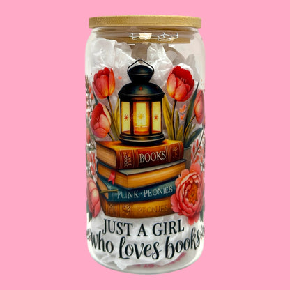 📚🌸 Just a Girl Who Loves Books Glass Cup, 16oz