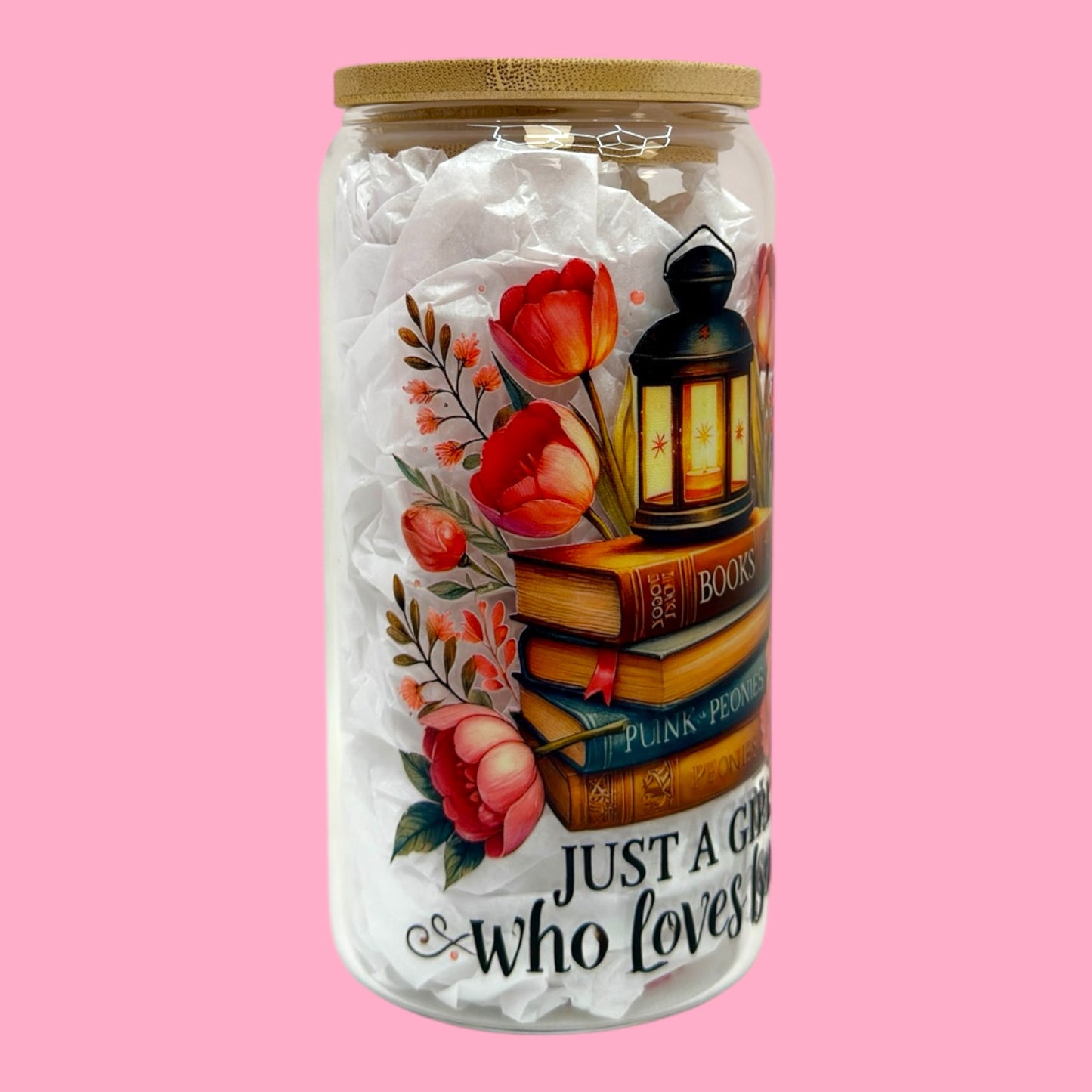 📚🌸 Just a Girl Who Loves Books Glass Cup, 16oz