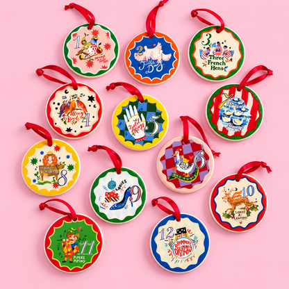 🎄✨ 12 Days of Christmas Ceramic Baubles Set of 12🎅🏻