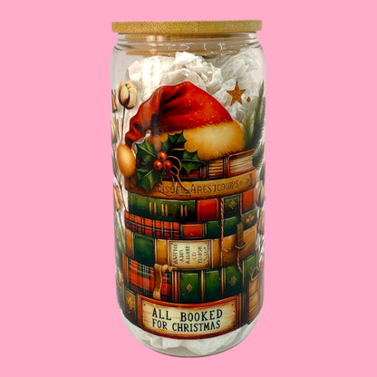 🎄📚 All Booked for Christmas 16oz Glass Cup ☕✨