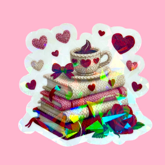 ☕❤️📚 Cozy Coffee & Books, Holographic Sticker