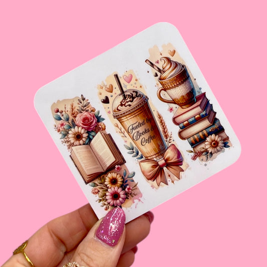 ☕📚 Fueled by Books & Coffee, Cozy Bookish Coaster ✨