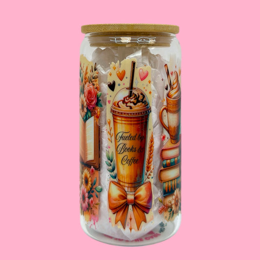 Fueled by Books & Coffee ✨ ☕📚 16oz Bookish Glass Cup