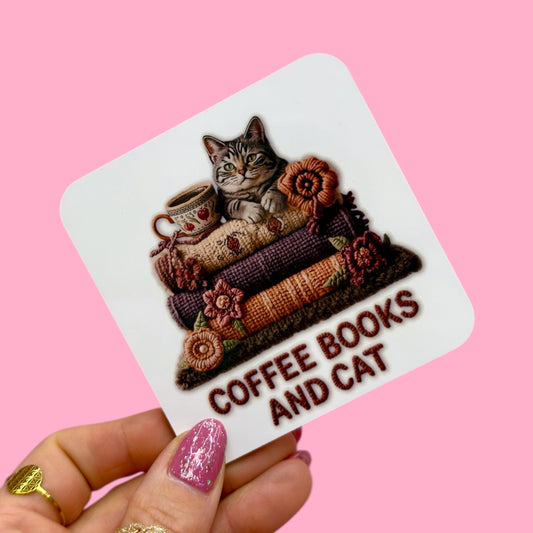 ☕📚🐱 Coffee Books and Cat – Coaster ✨