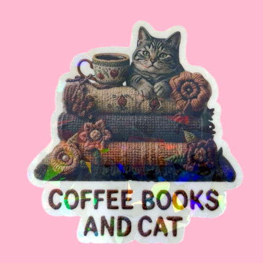 🐱☕📚 Coffee Books and Cat – Sticker