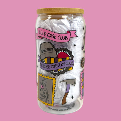 📚Thriller & True Crime Lover 16oz Glass Cup 💀