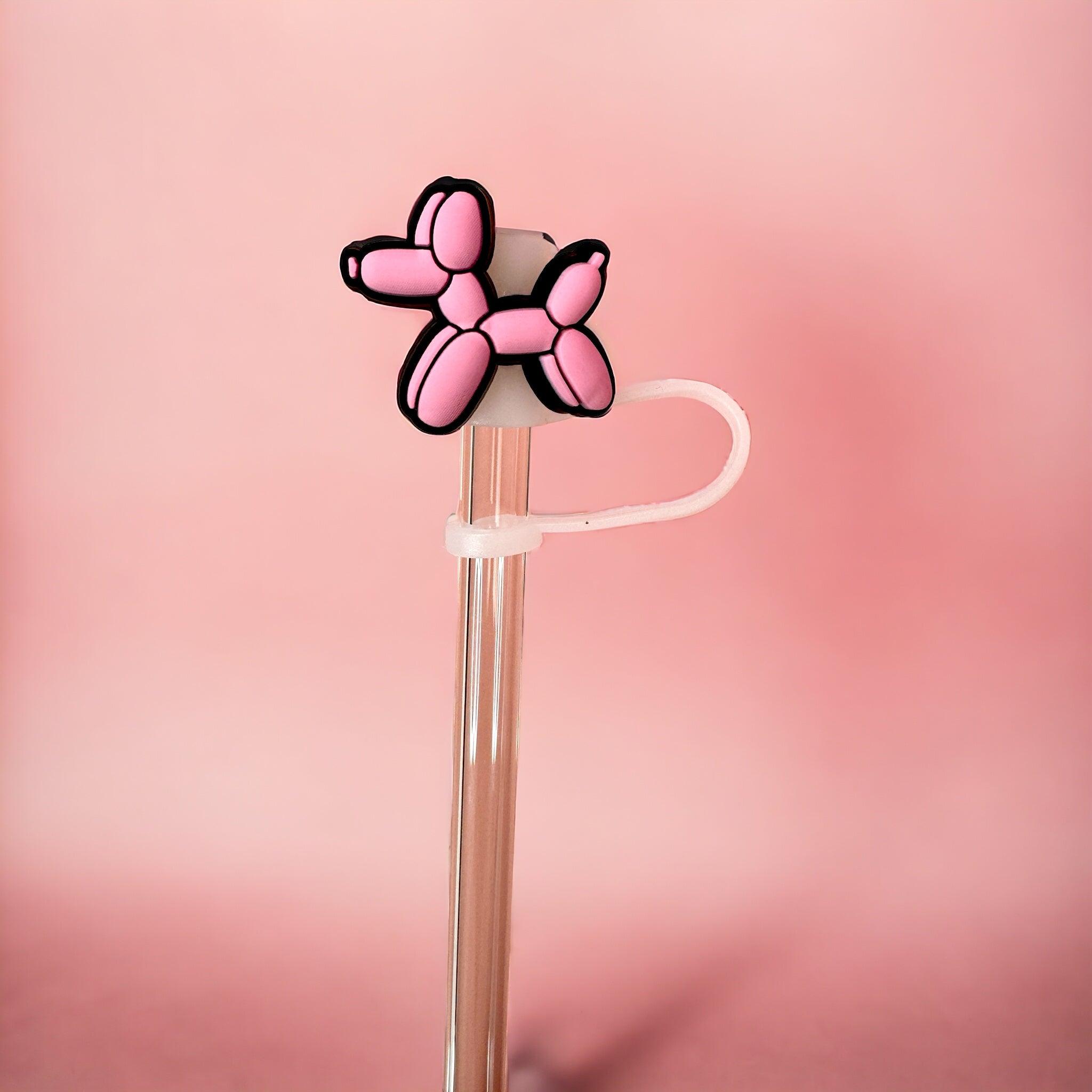 Pink Balloon Dog Straw Topper