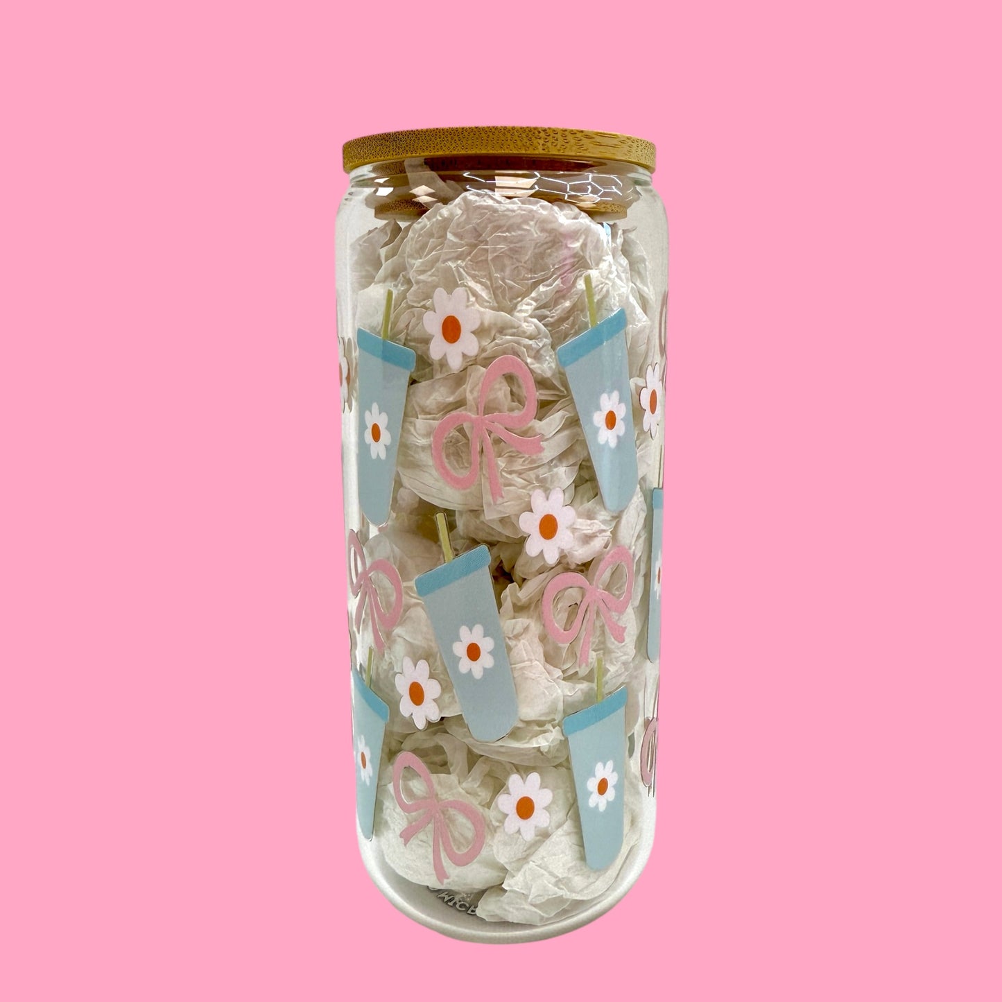 ✨ 20oz Girly Glass Cup – Daisies, Bows & Iced Coffee Dreams ✨