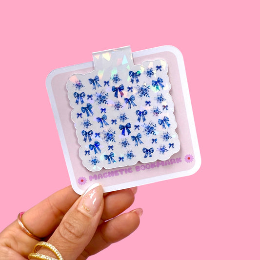 ✨ Blue Bows Holographic Magnetic Bookmark 💙🎀