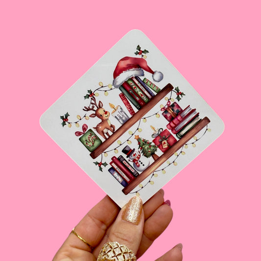 📚🎄 Christmas Bookshelf Coaster✨
