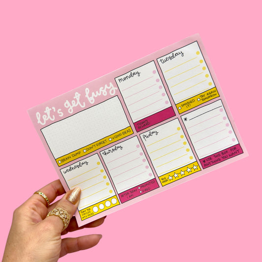 💖 “Let’s Get Busy” Weekly Planner Pad – Printed in the UK