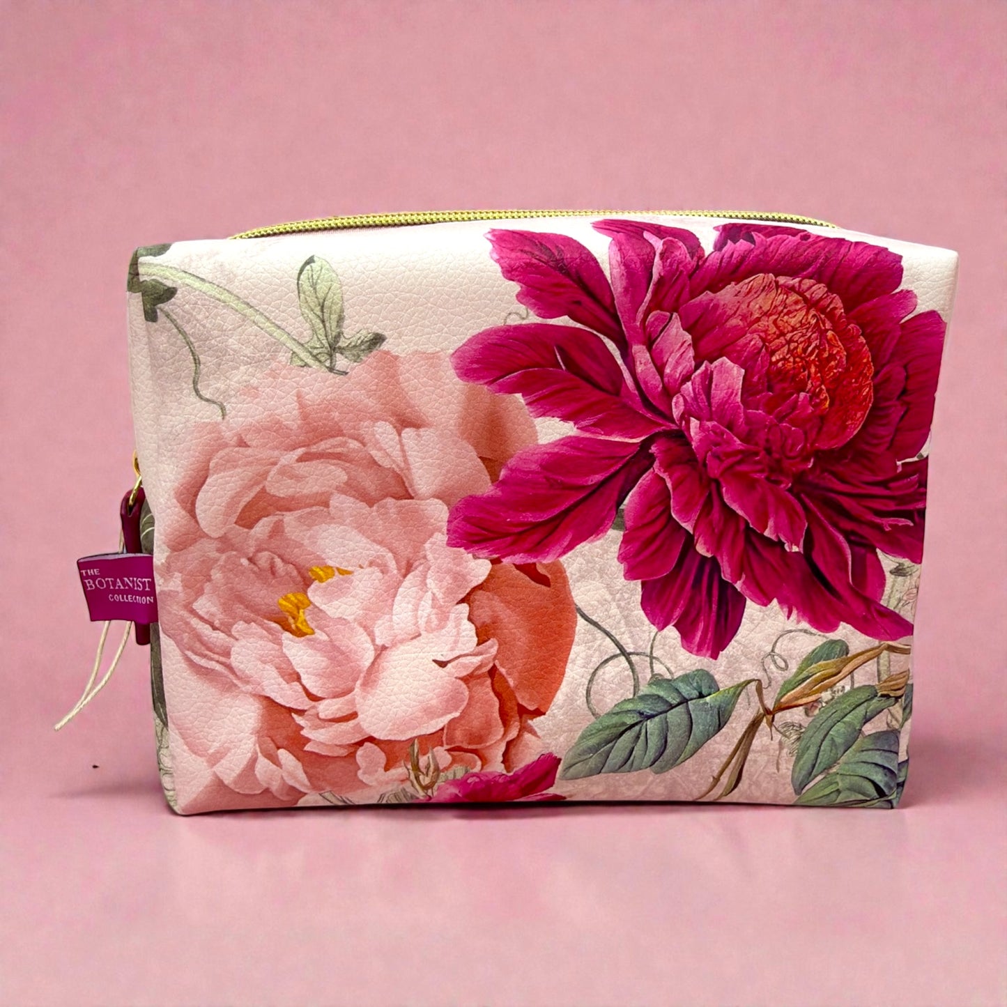 🌸 Botanical Bloom Makeup & Travel Pouch – Floral Cosmetic Bag with Gold Zip ✨