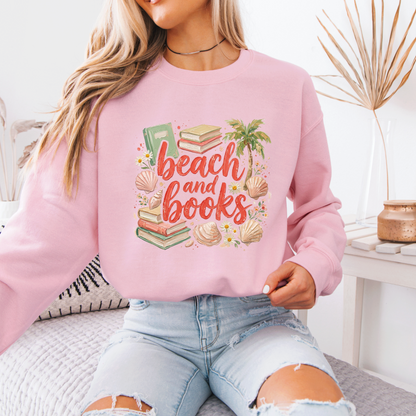 🏖️📚 Beach & Books Cozy Reader Sweatshirt 🌴🐚✨