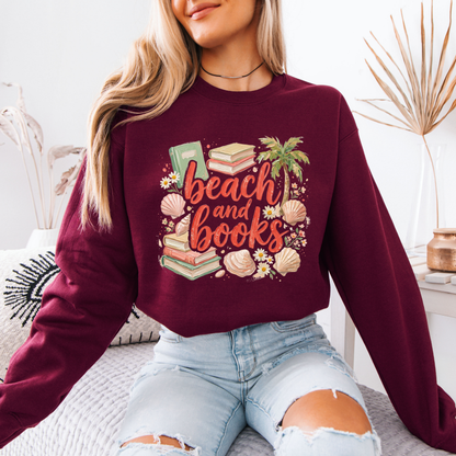 🏖️📚 Beach & Books Cozy Reader Sweatshirt 🌴🐚✨