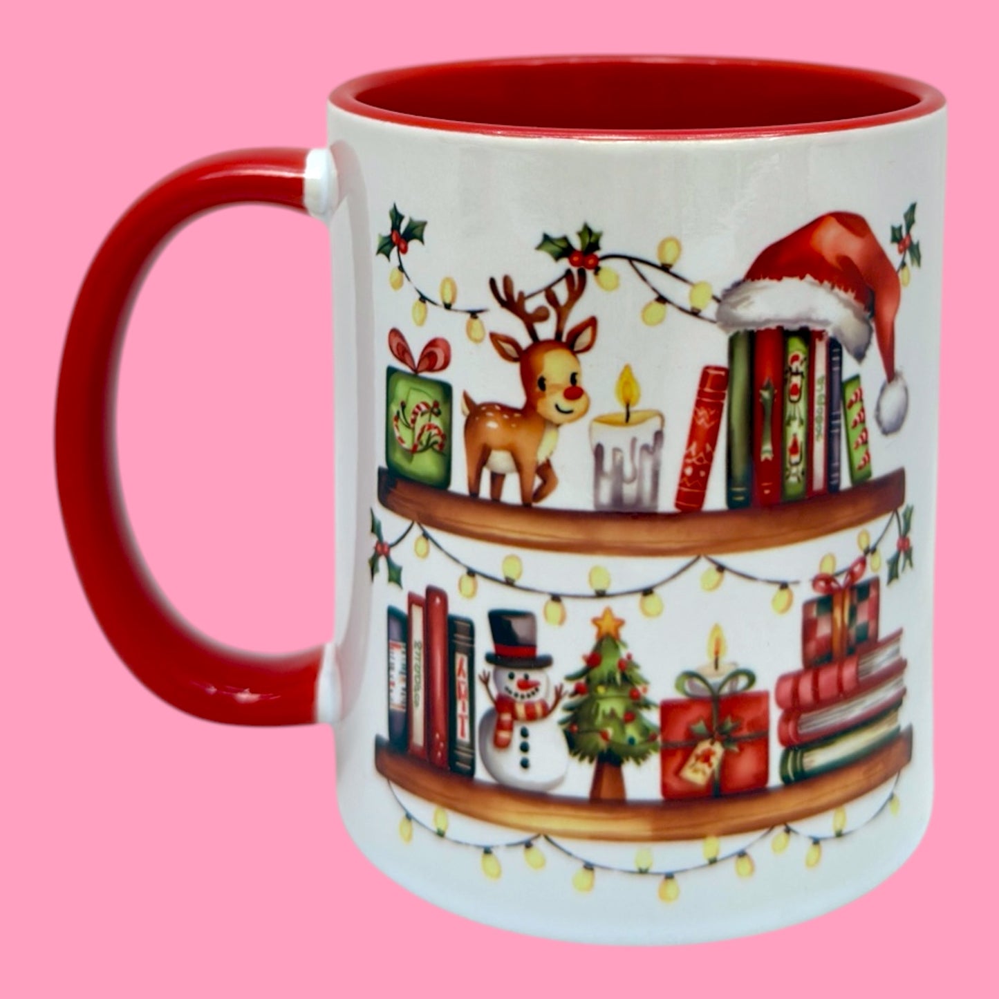 🎄📚 Christmas Bookshelf Magic – 11oz Mug ☕✨