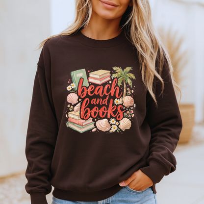 🏖️📚 Beach & Books Cozy Reader Sweatshirt 🌴🐚✨