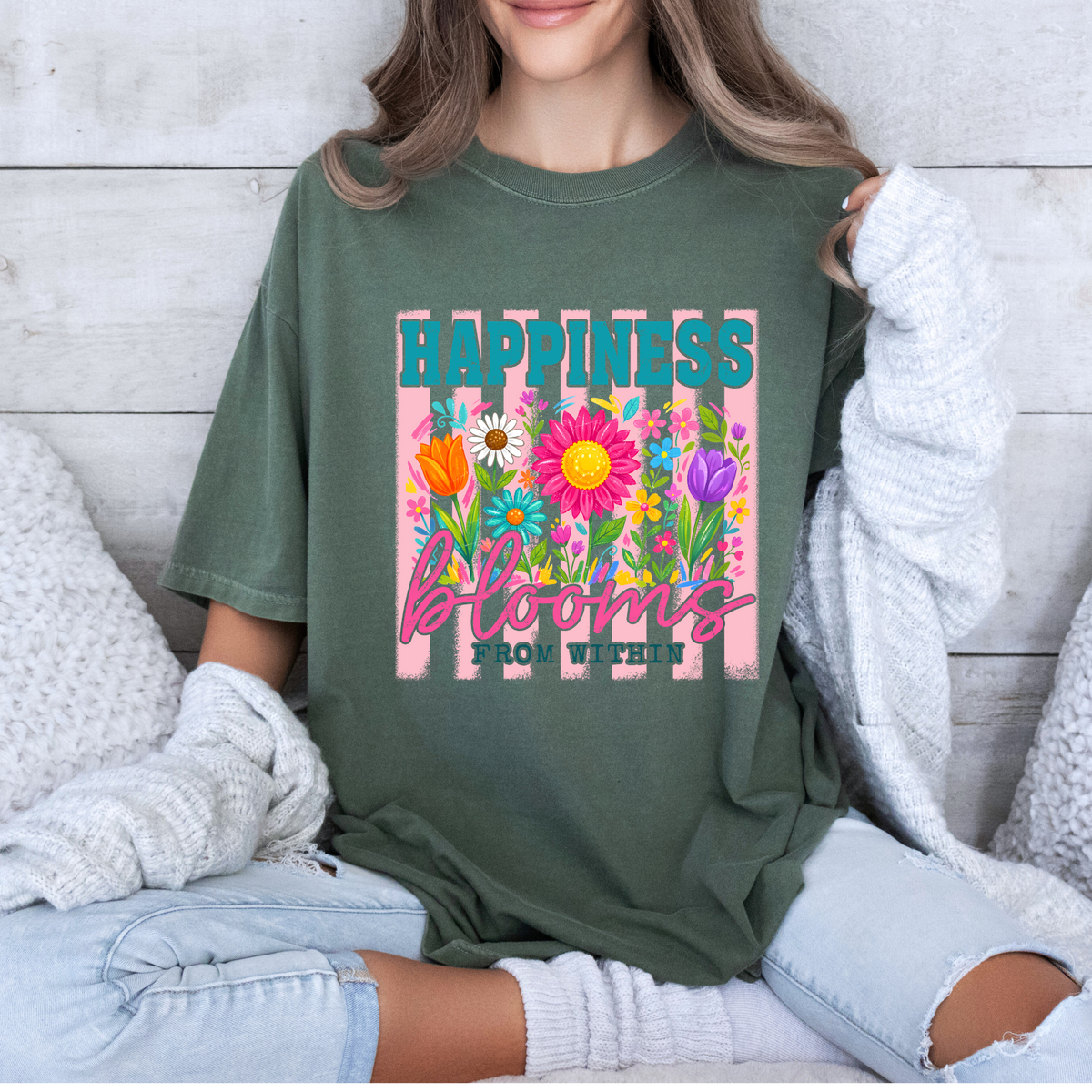 🌸✨ Happiness Blooms From Within Floral t-shirt 🌼💖🌷