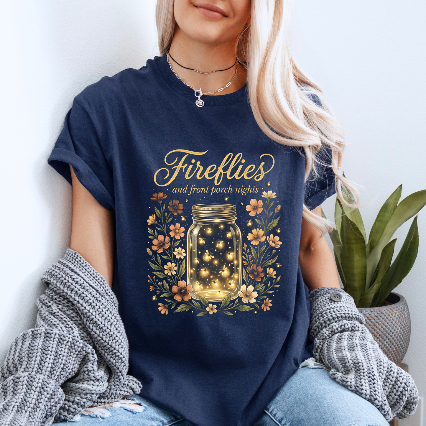 ✨🐞 Fireflies & Front Porch Nights Floral t-shirt 🌙🌼💛