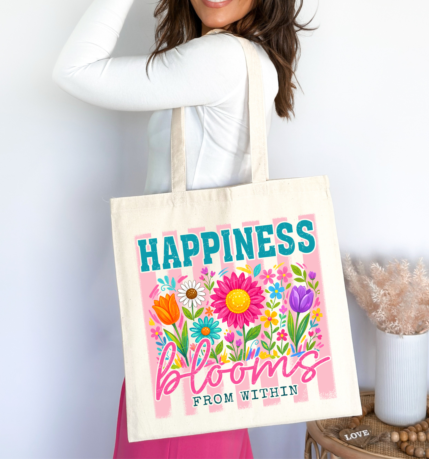 🌸✨ Happiness Blooms From Within Floral Tote Bag 💖