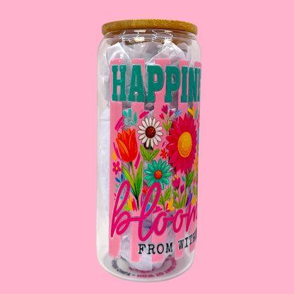 🌸✨ Happiness Blooms From Within 20oz Glass Cup ✨🌸