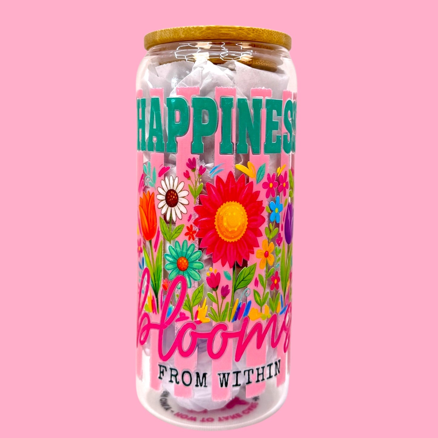 🌸✨ Happiness Blooms From Within 20oz Glass Cup ✨🌸